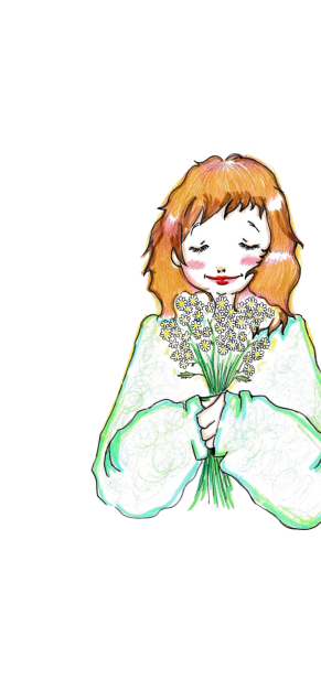 マトリカリアの花を持つ女性のイラスト